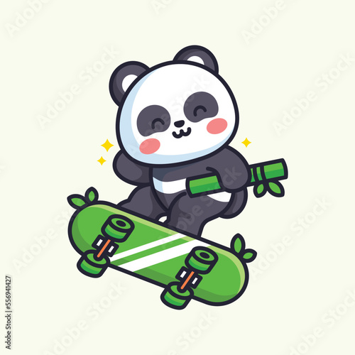cute panda and skateboard vector