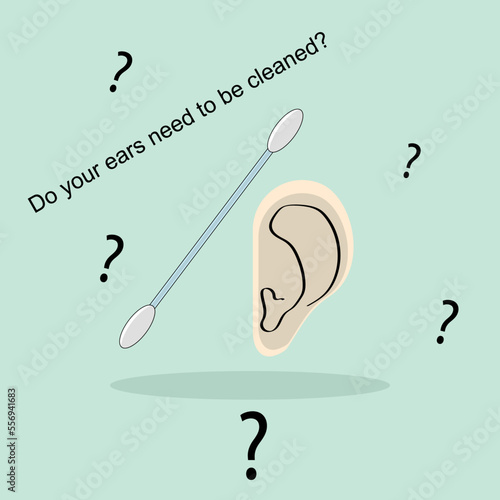 Ear and ear stick on green background
