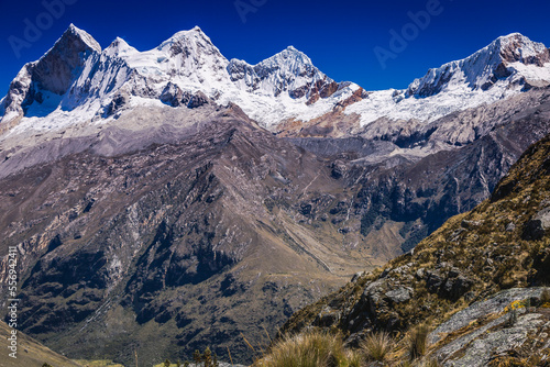 Huascaran Mountain massif in Cordillera Blanca, snowcapped Andes, Ancash, Peru