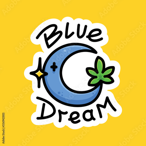 Blue Dream Cannabis Strain Sign Marijuana Package Sticker or T-shirt Design in Cartoon Graffiti Style Illustration.