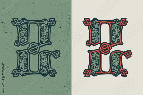 Z letter logo in medieval knots lines style. Dim colored drop cap icon. Engraved barbarian emblem.