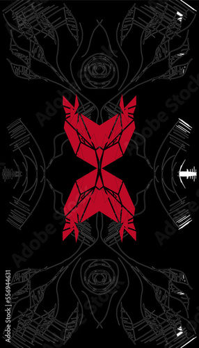 Tarot card back design. Geometric owl, predator. Water element. Reverse side