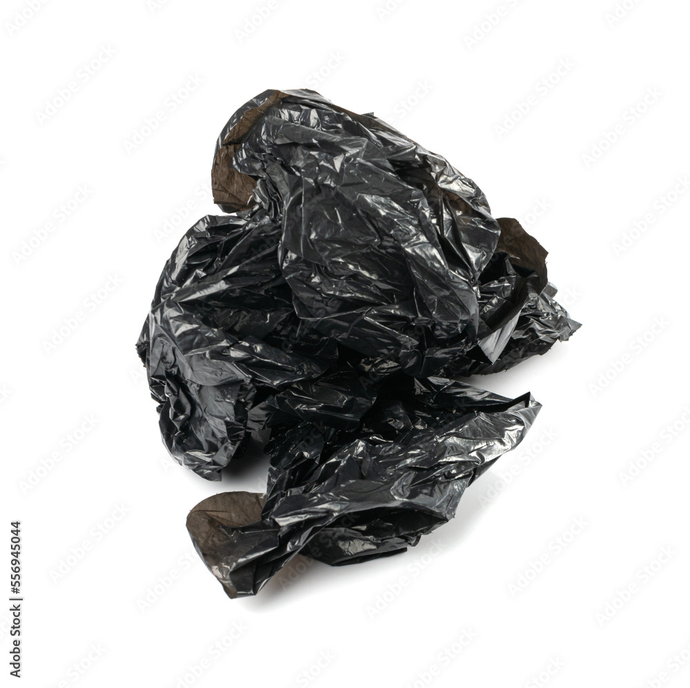 Crumpled Garbage Bag Isolated. Wrinkled Trash Package, Used Plastic Bin Bags, Black Polyethylene Waste Container
