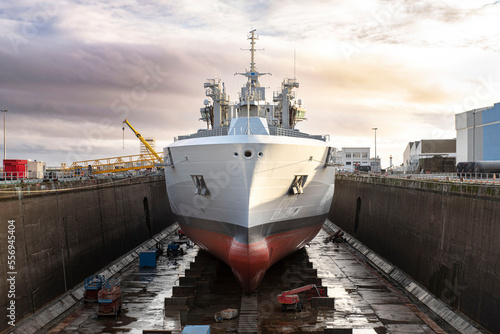 Close-up of a ship under construction in a shipyard in Saint Nazaire, France photo