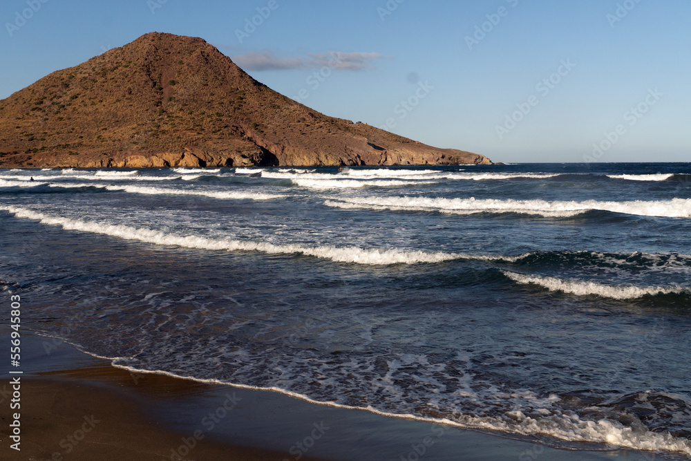 Los Genoveses beach at sunset in the Gata Cape Natural Park coast. Almería, Andalucía, Spain.