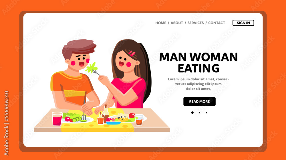 man woman eating vector. food lunch, male eat, couple breakfast, happy cafe, meal lifestyle, adult man woman eating web flat cartoon illustration man woman eating vector. food lunch, male eat, couple breakfast, happy cafe, meal lifestyle, adult man woman eating web flat cartoon illustration