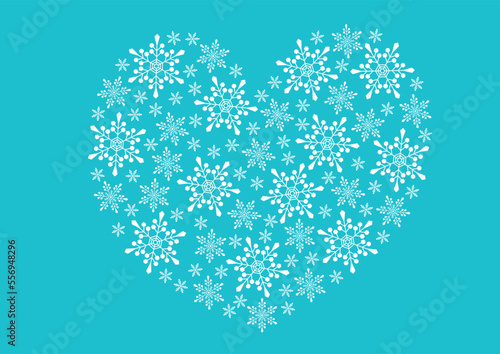 雪の結晶でできたハートのイラスト_4