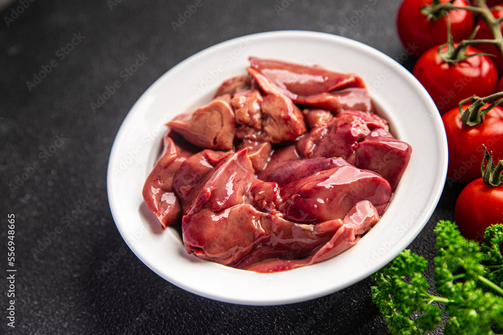 fresh chicken liver raw offal meal food snack on the table copy space food background rustic top view fresh chicken liver raw offal meal food snack on the table copy space food background rustic top view