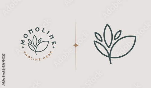Leaf Flower Tree monoline. Universal creative premium symbol. Vector sign icon logo template. Vector illustration