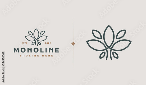Leaf Flower Tree monoline. Universal creative premium symbol. Vector sign icon logo template. Vector illustration