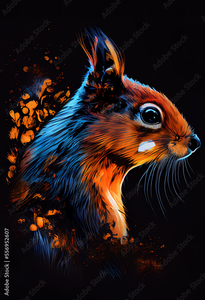 Voka art, Artistic painting, bright multi-colored squirrel in the style of pop art. Generative AI