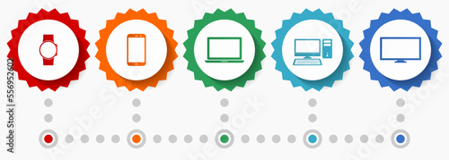 Electronic devices vector icons, technology flat design web badges collection, business infographic template