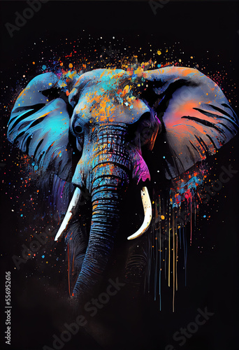 Voka art, Artistic painting, bright colored elephant in the style of pop art. Generative AI photo