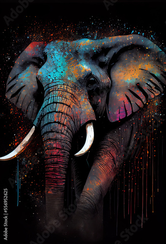 Voka art, Artistic painting, bright colored elephant in the style of pop art. Generative AI