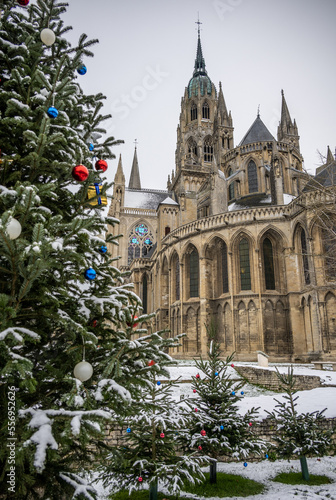 Christmas tree in front of the Bayeux Cathedral 
