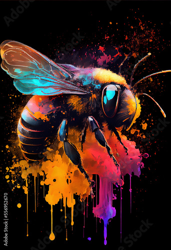 Voka art, Art painting, bright multi-colored bee in the style of pop art. Generative AI photo