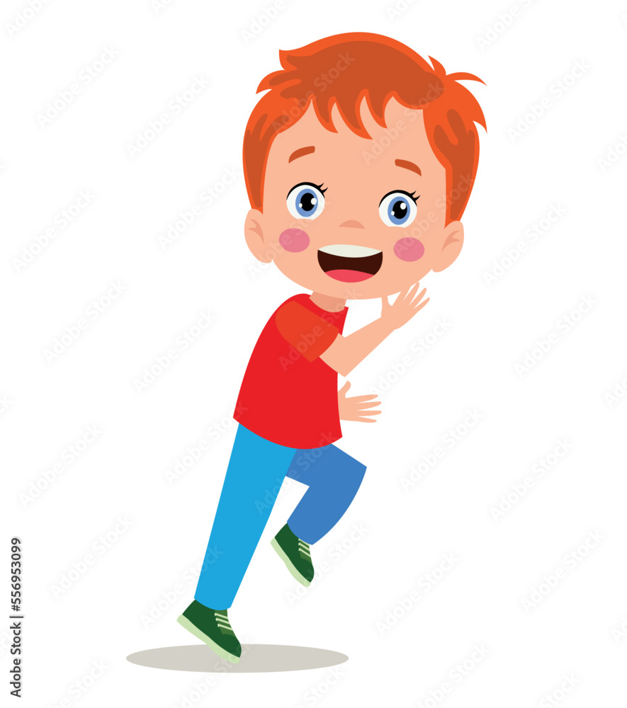 cute happy little boy jogging