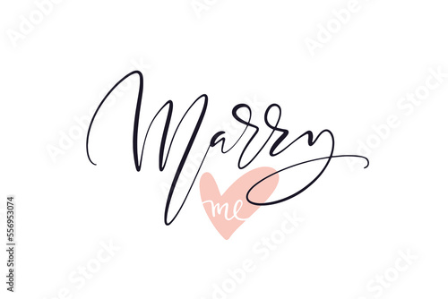 Hand drawn vector illustration with lettering Marry Me with heart shape for banner, card, billboard, social media, invitation, celebration, advertising, poster, decoration, print, template