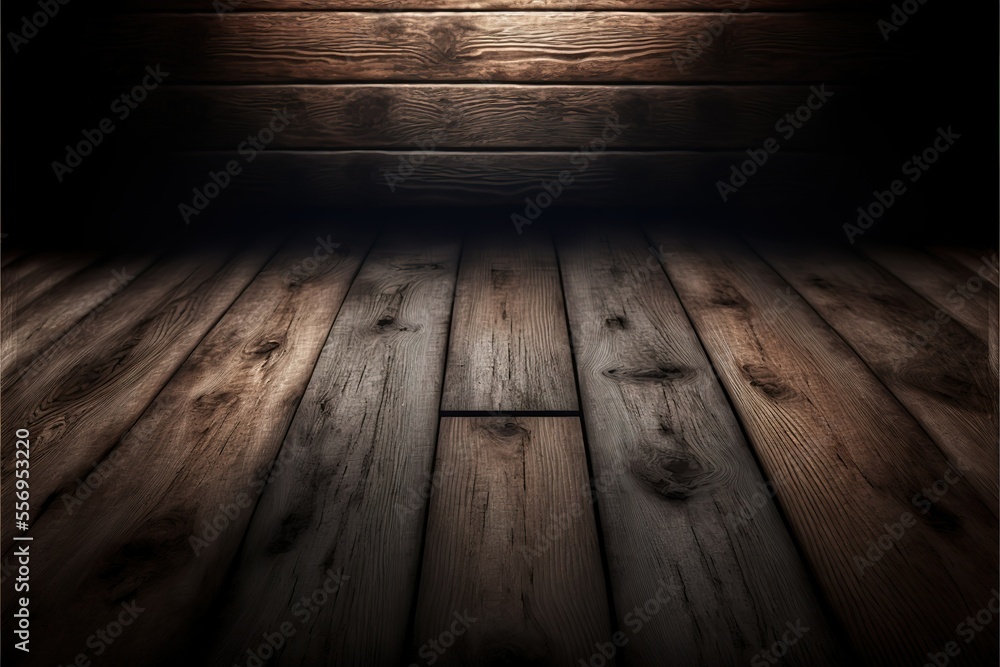 Scene With Wooden Background Lit From Above And Wooden Wall Dark Wooden Background Generative AI Scene With Wooden Background Lit From Above And Wooden Wall Dark Wooden Background Generative AI