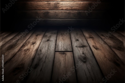 Scene With Wooden Background Lit From Above And Wooden Wall Dark Wooden Background Generative AI