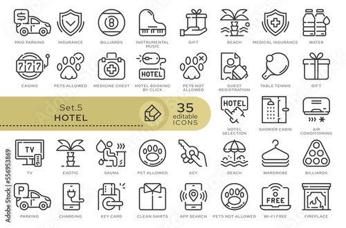 Set of conceptual icons. Vector icons in flat linear style for web sites, applications and other graphic resources. Set from the series - Hotel and Travel. Editable outline icon.	