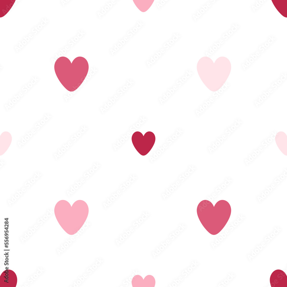 Seamless pattern with pink hearts. For card, posters, banners, printing on the pack, printing on clothes, fabric, wallpaper.