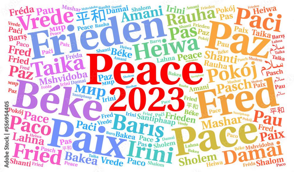 Peace 2023 word cloud in different languages Peace 2023 word cloud in different languages