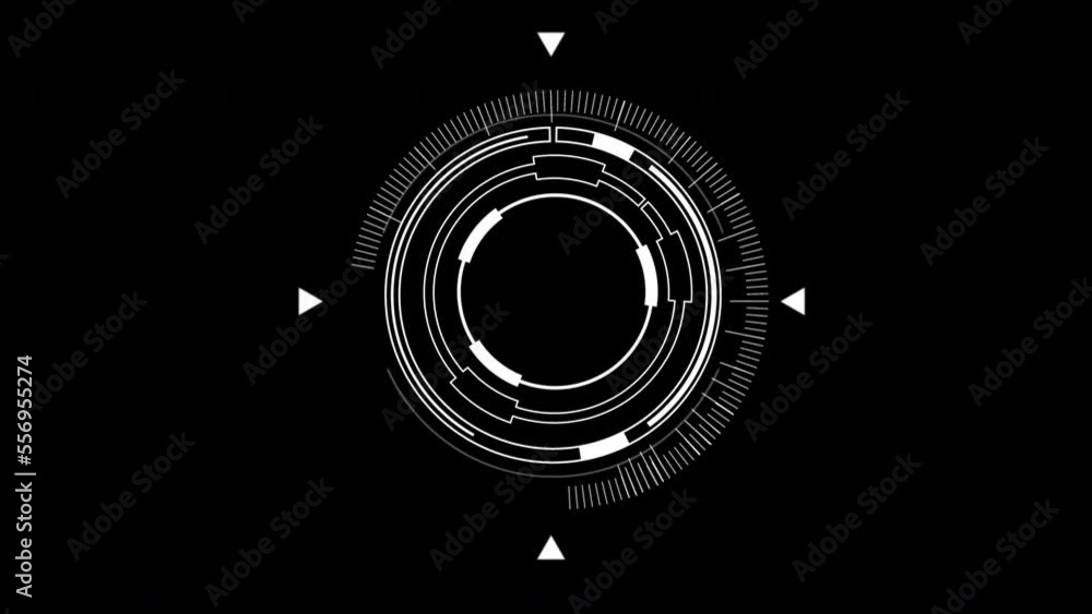 White HUD Circle User interface on isolated black background. Target searching scope and scanning element theme. Digital UI and Sci-fi circular. 4K motion graphic footage video