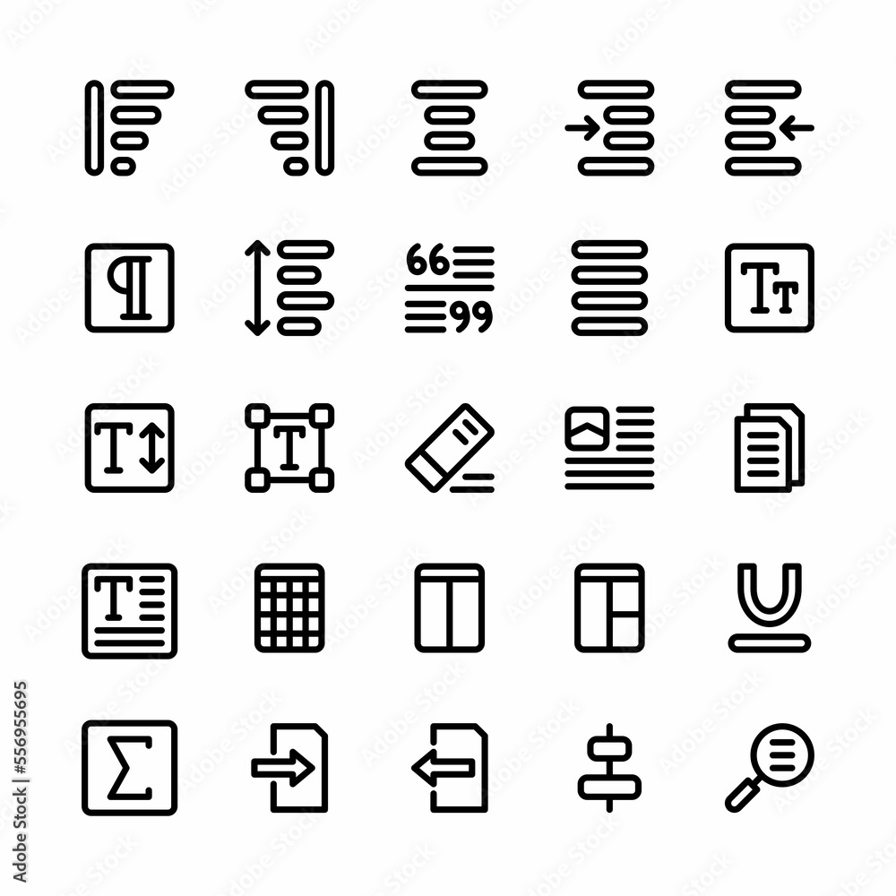 Text editor icon set with outline style Text editor icon set with outline style