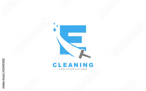 E logo cleaning services for branding company. Housework template vector illustration for your brand.
