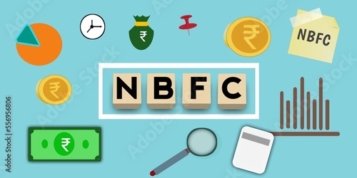 NBFC concept, Non Banking Financial Companies. NBFC Concept with coin, graph and calculator.