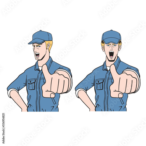 指をさす白人作業員