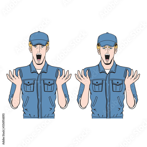 嘆く白人作業員