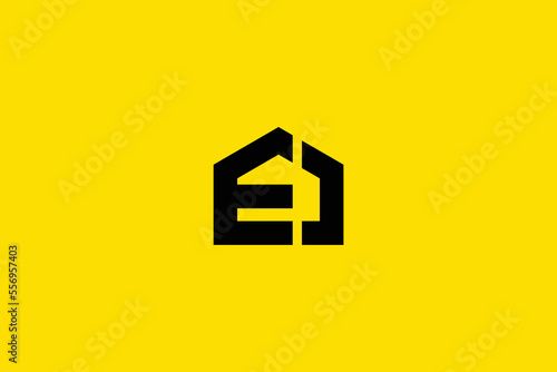 Minimal Awesome Trendy Professional Letter E Home Logo Design Template On Yellow Background