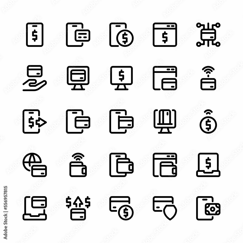 Online payment icon set with outline style Online payment icon set with outline style