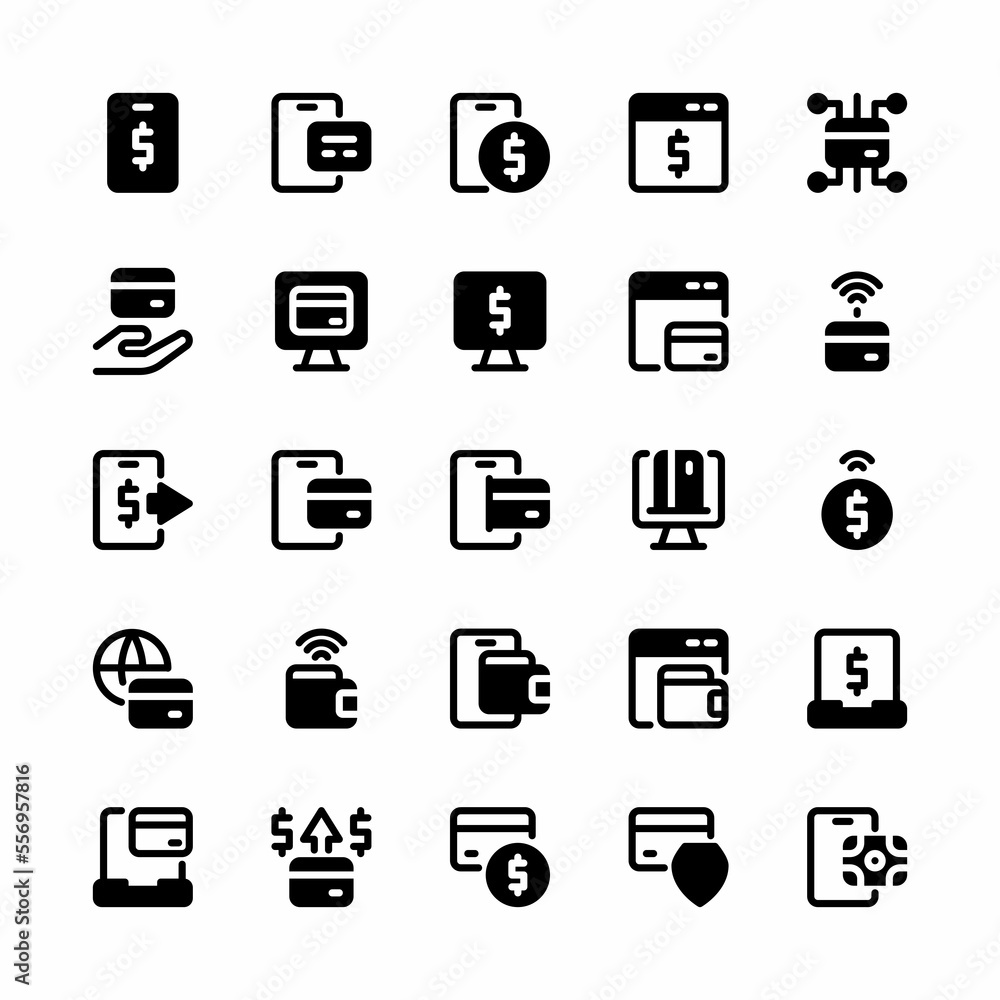 Online payment icon set with mixed style Online payment icon set with mixed style