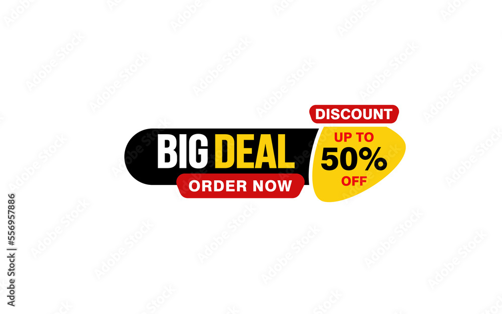50 Percent BIG DEAL offer, clearance, promotion banner layout with sticker style.
50 Percent BIG DEAL offer, clearance, promotion banner layout with sticker style.