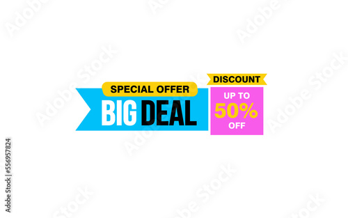 50 Percent BIG DEAL offer, clearance, promotion banner layout with sticker style. 