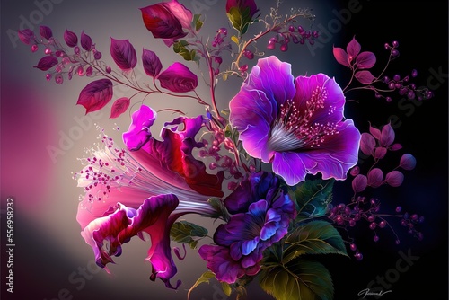 Fotografia Color of 2023, viva magenta color background, ai generated flowers, fuchsia