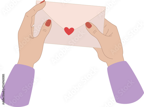 Vector illustration of woman has holding envelope with heart in cartoon style