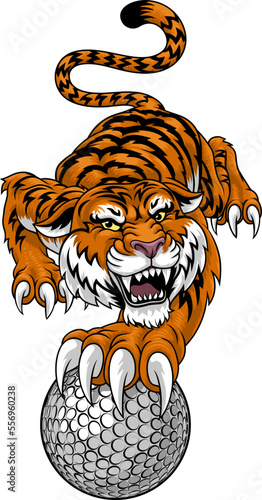 A tiger with golf ball sports team cartoon animal mascot