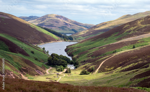 water reservoir nested between rolling hills - Pentland Hills Regional Park in Scotland