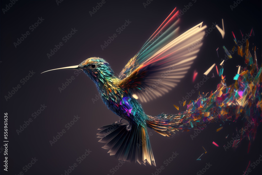 Obraz premium Digital humming bird flying, Generative AI illustration