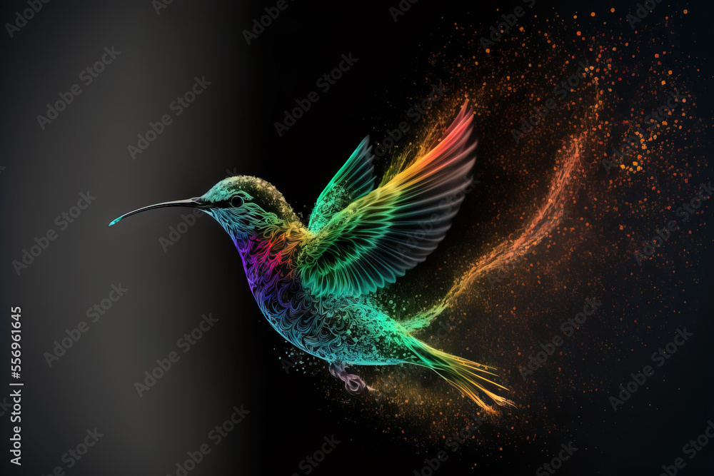 Obraz premium Digital humming bird flying, Generative AI illustration