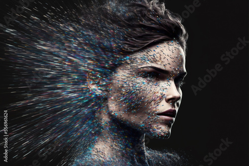 Woman portrait created from bits of data , Generative AI illustration