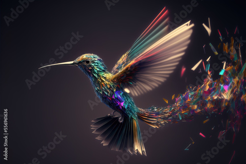 Digital humming bird flying, Generative AI  illustration © IBEX.Media