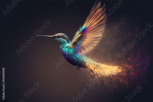 Digital innovation concept with  humming bird flying, Generative AI  illustration © IBEX.Media