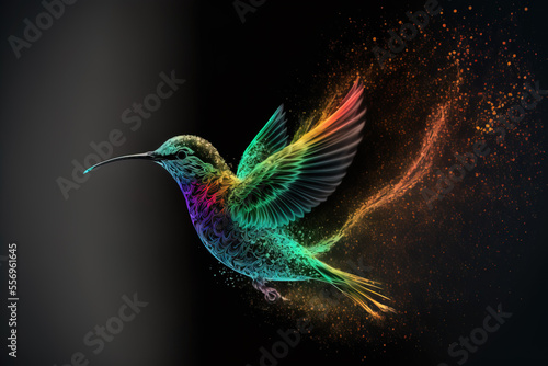 Fotobehang Digital humming bird flying, Generative AI  illustration