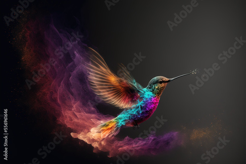 Digital creativity concept with  humming bird flying, Generative AI  illustration © IBEX.Media