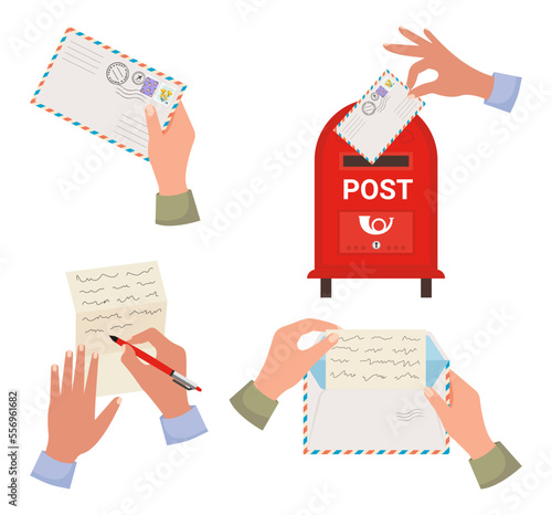letter in an envelope postbox deliver postcard stamp. Write a letter. Send a letter by post.